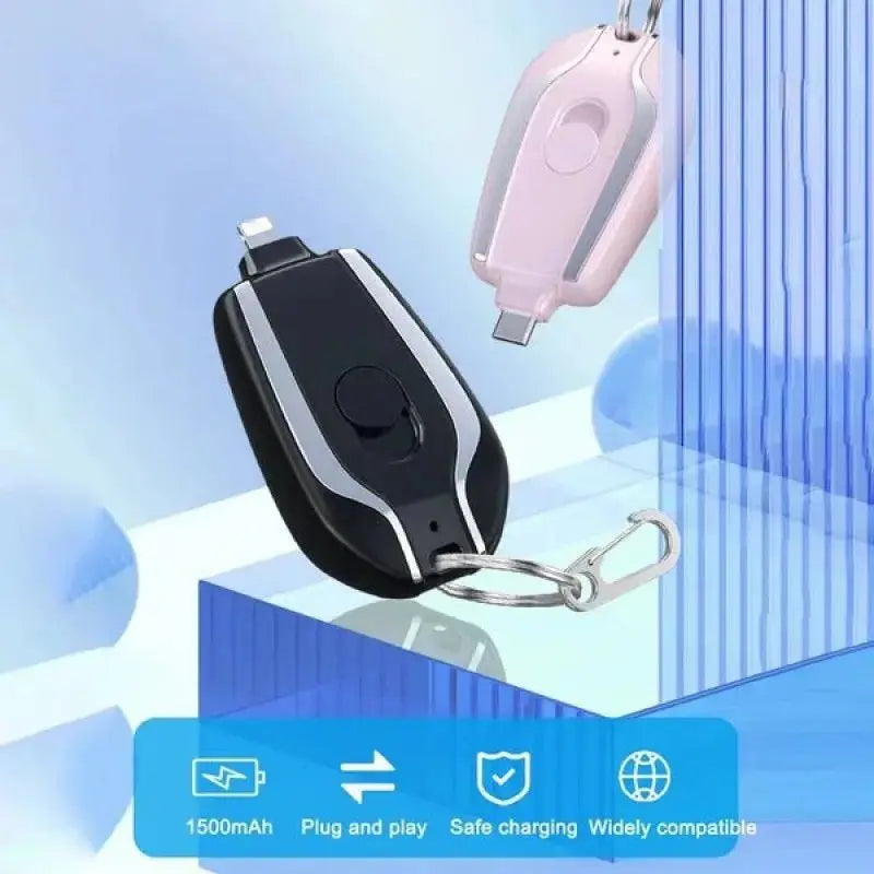 Portable Keychain Charger | 1500mAh Ultra-Compact Mini Battery Pack | Fast Charging Backup Power Bank For Type c  Devices